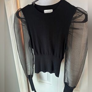 Vestique Elegant Black Sheer Sleeve Blouse